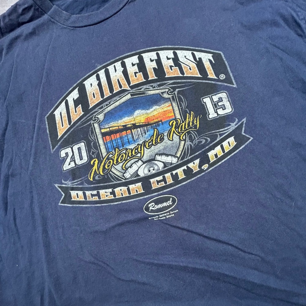 Vintage 2013 OC Bikefest Motorcycle Rally T-Shirt Mens 2XL Navy Blue Boxy Fit - Picture 3 of 7